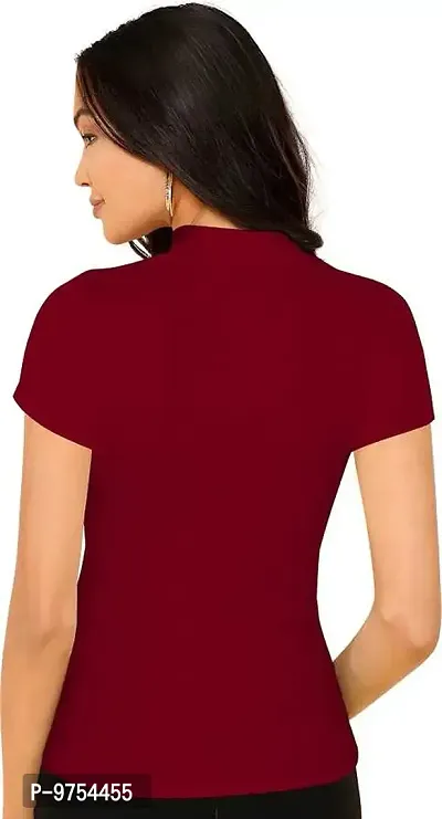 Dream Beauty Fashion Women's Casual Half Sleeve Solid Top Maroon -S-thumb5