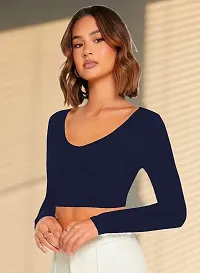 Dream Beauty Fashion Combo Casual Short Sleeves Ribbed Round Neck Polyster Blend Crop Top (17 Inches)-thumb3