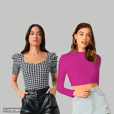 Elegant Polyester Checked Top For Women- Pack Of 2-thumb0