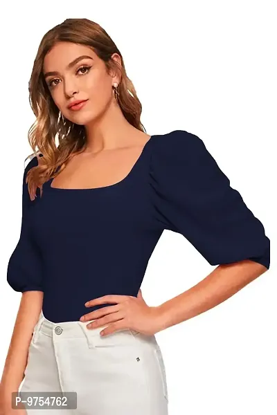Dream Beauty Fashion Women's Puff/Baloon Sleeves Square Neck Casual Top (Top-EVA-1)