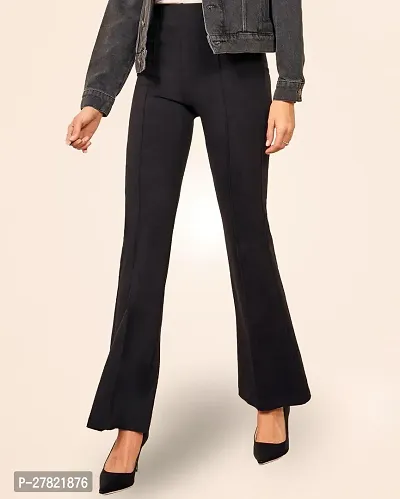 Elegant Black Polyester Solid Trousers For Women-thumb0