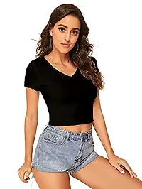 Dream Beauty Fashion Casual V-Neck Short Sleeves Crop Top (17 Inches)-thumb3