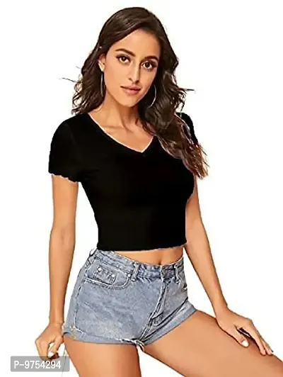 Dream Beauty Fashion Casual V-Neck Short Sleeves Crop Top (17 Inches)-thumb4