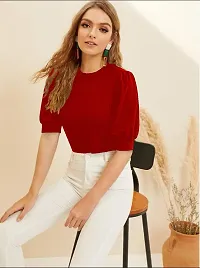 Dream Beauty Fashion Women's Puff Sleeve Round High Neck Top Balloon Bishop Sleeve Elegant Casual Tee (23 Inches)-thumb4