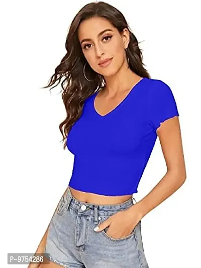 Dream Beauty Fashion Casual V-Neck Short Sleeves Crop Top (17 Inches)