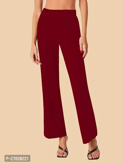 Elegant Maroon Polyester Solid Trousers For Women-thumb0