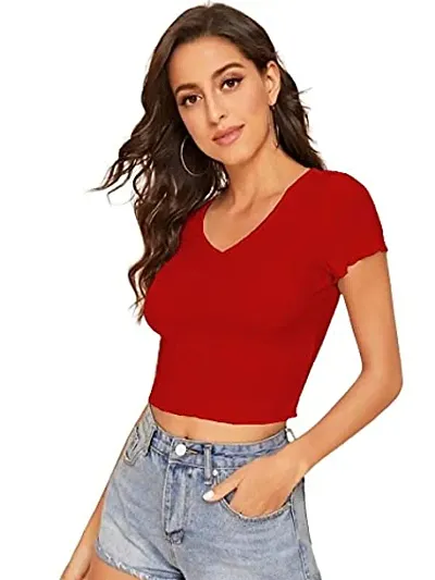 Maheshvi Casual V-Neck Short Sleeves Crop Top (17 Inches)