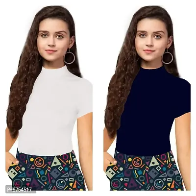 Dream Beauty Fashion Women's Half Sleeve Casual Solid Top Pack of 2 (X-Small, White  Navy Blue)-thumb0