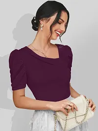 Stylish Purple Knitted Polyester Solid Fitted Top For Women-thumb3