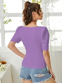 Stylish Lavender Knitted Polyester Solid Fitted Top For Women-thumb2