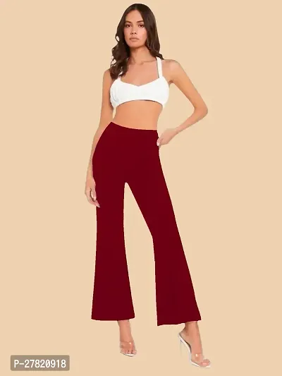 Elegant Maroon Polyester Solid Trousers For Women-thumb5