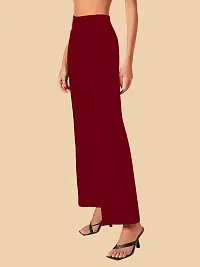 Elegant Maroon Polyester Solid Trousers For Women-thumb1