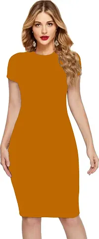 Dream Beauty Fashion Women's Short Sleeves Casual Midi Bodycon Polyster Blend Dress (38 Inches)