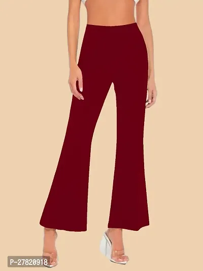 Elegant Maroon Polyester Solid Trousers For Women