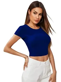 Dream Beauty Fashion Casual Short Sleeves Ribbed Round Neck Polyster Blend Crop Top (17 Inches)-thumb3