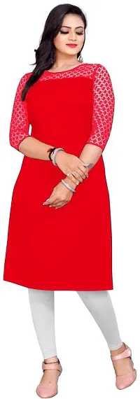 Stylish Straight Red Embellished Crepe Kurta For Women Pack Of 2-thumb1