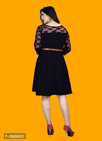 Stylish Black Crepe Solid Above Knee Length Dress For Women-thumb2