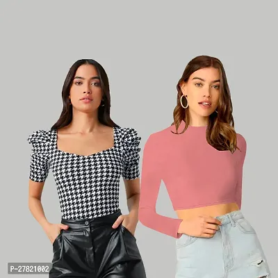 Elegant Polyester Checked Top For Women- Pack Of 2-thumb0