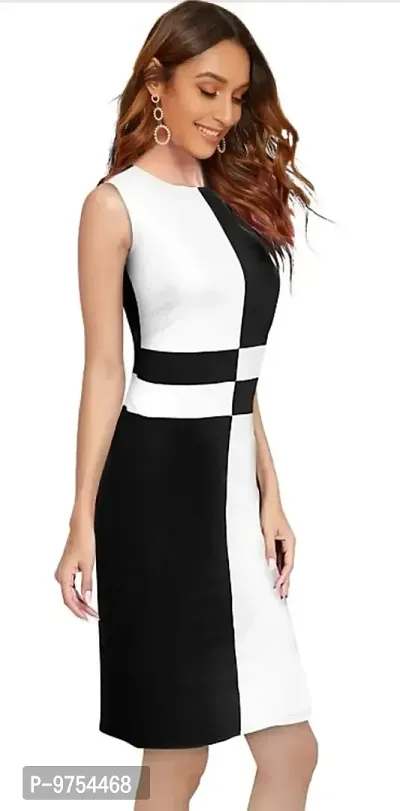 Dream Beauty Fashion Women's Knee Length Dress (Medium, Black  White)-thumb4