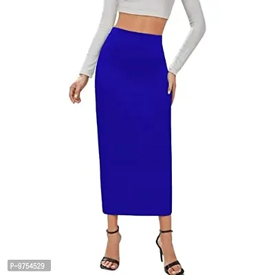 Stylish Casual Polyester Blend With Side Slit Royal Blue Skirt For Women-thumb0
