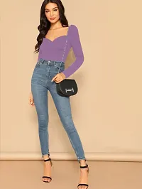 Elegant Lavender Polyester Solid Top For Women-thumb2