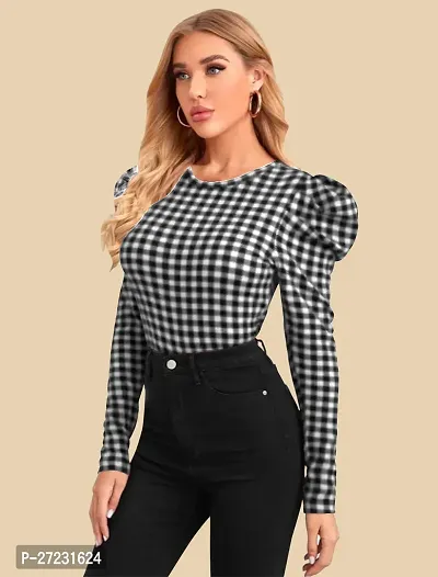 Elegant Black Polyester Checked Top For Women-thumb3