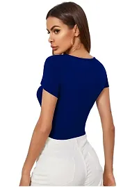 Dream Beauty Fashion Casual Short Sleeves Ribbed Round Neck Polyster Blend Crop Top (17 Inches)-thumb4