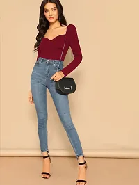 Elegant Maroon Polyester Solid Top For Women-thumb2