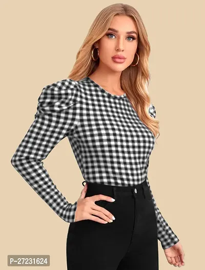 Elegant Black Polyester Checked Top For Women-thumb4
