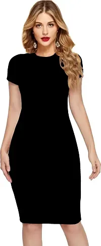 Dream Beauty Fashion Womens Short Sleeves Casual Midi Bodycon Polyster Blend Dress (38 Inches)