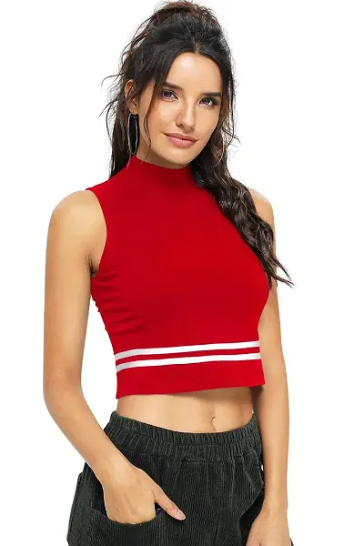 Dream Beauty Fashion Women's High Neck Sleeveless Crop Top Halter Neck Solid Casual Wear (Tipsy-311)