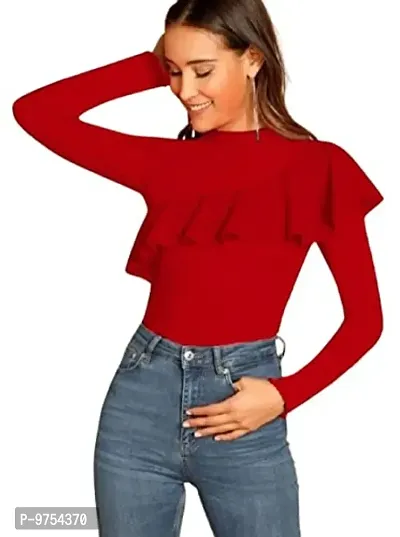 Dream Beauty Fashion Front Frilled High-Neck Full Sleeves Polyester Blend Stylish Top (24 Inches)-thumb0