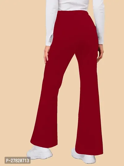 Elegant Maroon Polyester Solid Trousers For Women-thumb2