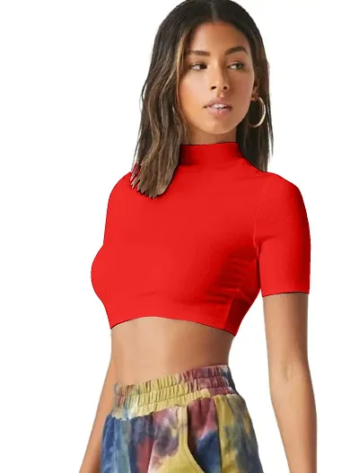 Dream Beauty Fashion Polyester Blend Half Sleeves Crop Top (15"" Inches)