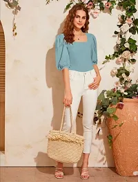 Balloon Sleeves Square Neck Casual Top For Women-thumb1