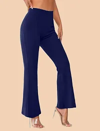 Elegant Navy Blue Polyester Solid Trousers For Women-thumb4