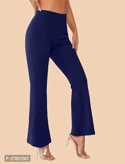 Elegant Navy Blue Polyester Solid Trousers For Women-thumb5