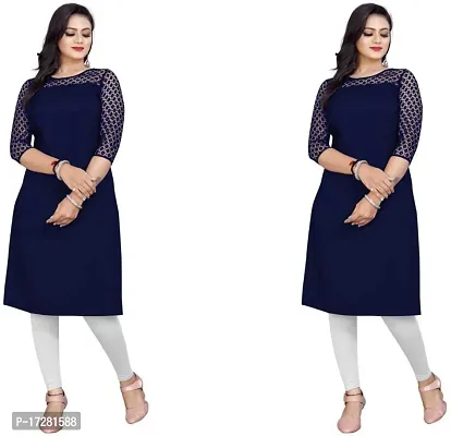 Stylish Straight Blue Embellished Crepe Kurta For Women Pack Of 2-thumb0