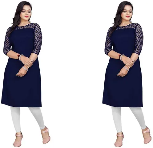 Stylish Straight Embellished Crepe Kurta For Women Pack Of 2