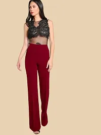 Elegant Maroon Polyester Solid Trousers For Women-thumb4