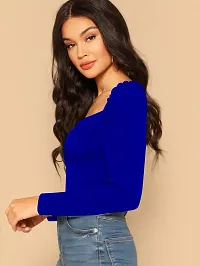 Elegant Blue Polyester Solid Top For Women-thumb3