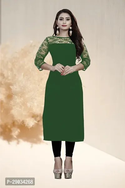 Stylish Green Crepe Stitched Kurta For Women-thumb0