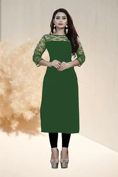 Casual Blend 3/4 Sleeves Boat Neck Stylish Kurti (32Inches)