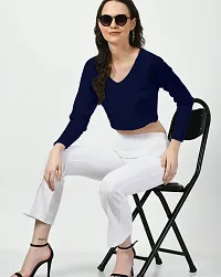 Elegant Navy Blue Polyester Solid Top For Women-thumb4