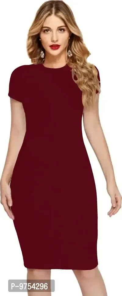 Dream Beauty Fashion Women's Short Sleeves Casual Midi Bodycon Polyster Blend Dress (38 Inches)