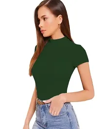 Dream Beauty Fashion Women's High Neck Casual Solid Top Half Sleeve-thumb3