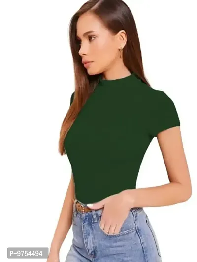 Dream Beauty Fashion Women's High Neck Casual Solid Top Half Sleeve-thumb4