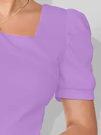 Stylish Lavender Knitted Polyester Solid Fitted Top For Women-thumb4