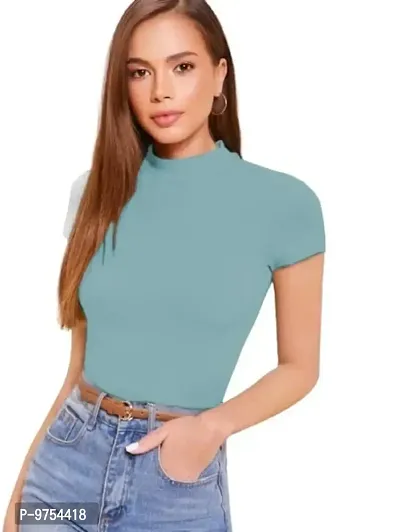 Dream Beauty Fashion Women's High Neck Casual Solid Top Half Sleeve