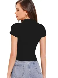 Dream Beauty Fashion Women's High Neck Casual Solid Top Half Sleeve (Tripta_Large-Black)-thumb2